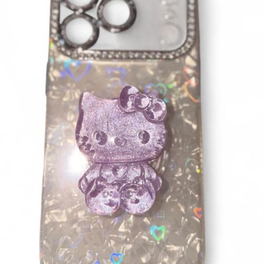 Hello Kitty Kawaii Pastel Purple Silver Iridescent Rhinestone IPhone 17 Pro Case